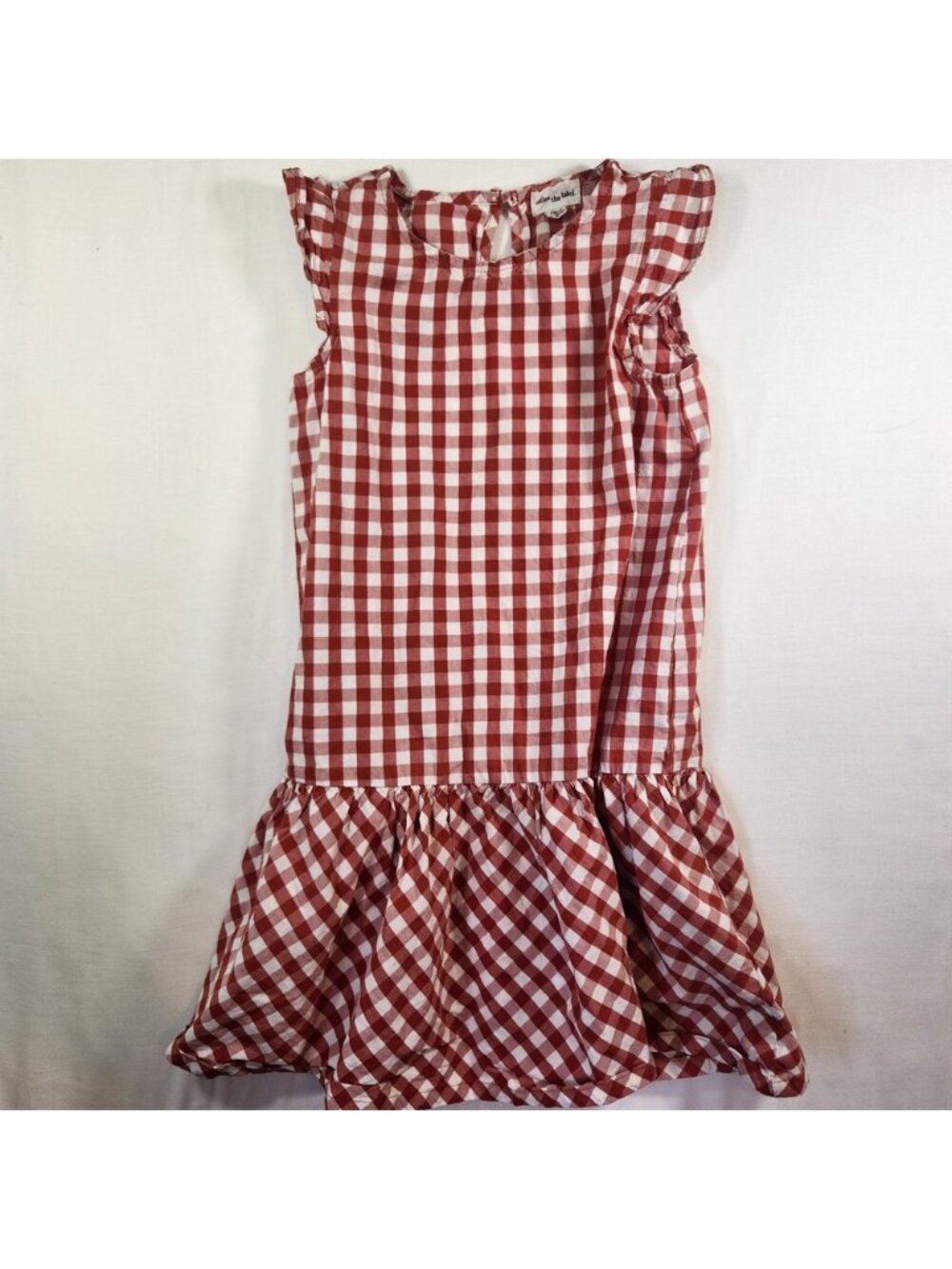 Miles the Label Girls Red Gingham Organic Cotton Ruffle Dress Size 7